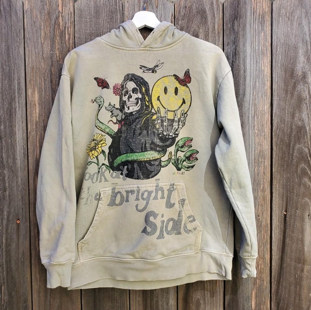 Market Smiley Hoodie with Skeleton Graphic